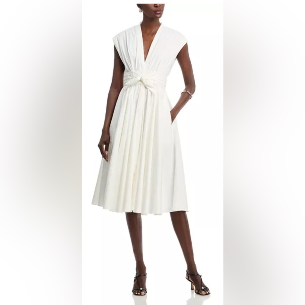 NWT $498 Kobi Halperin Cream Wrap Midi Dress Plunge Neckline Kiernan Cotton Sz L